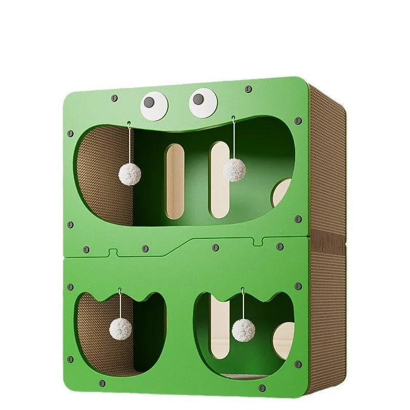 Double layer cat scratching board and nest combination with wear-resistant surface in owl design style
