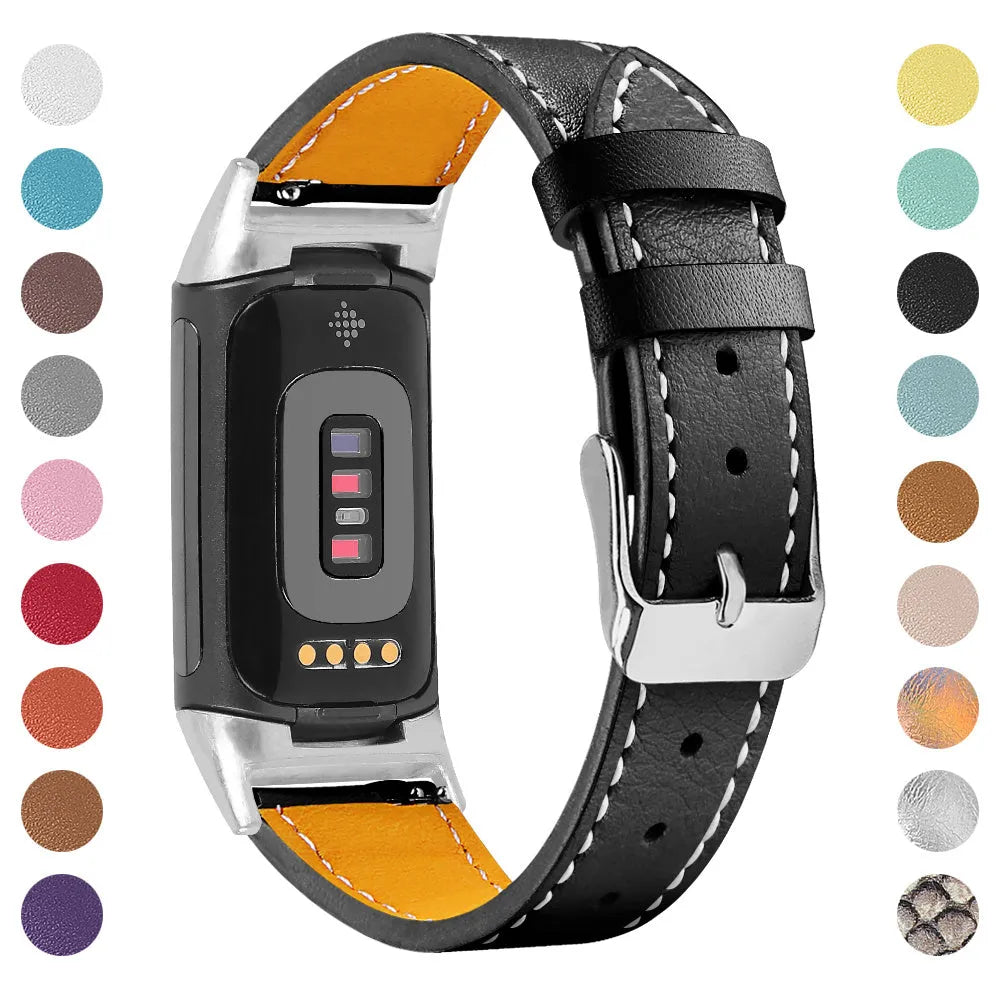 Genuine leather strap for Fitbit Charge 5 and Charge 6 smart watches in multiple colour options