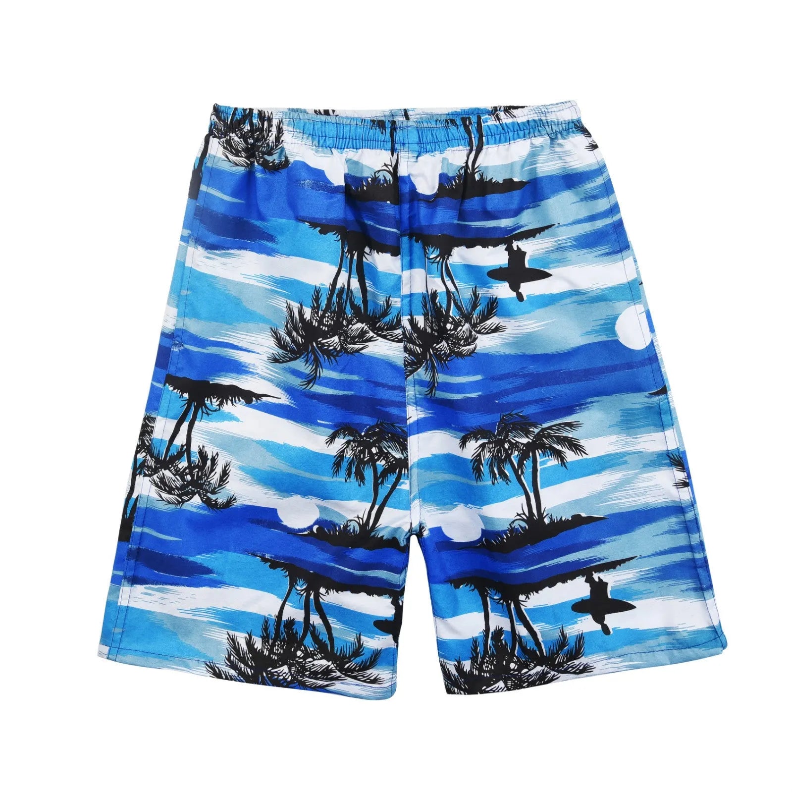 Men's floral print five-point swimming trunks in polyester fabric for pool and beach use