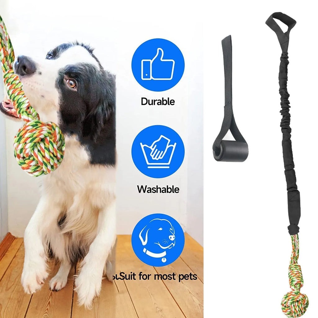 Cotton dog tug of war rope toy in black, grey, or red colours for interactive play