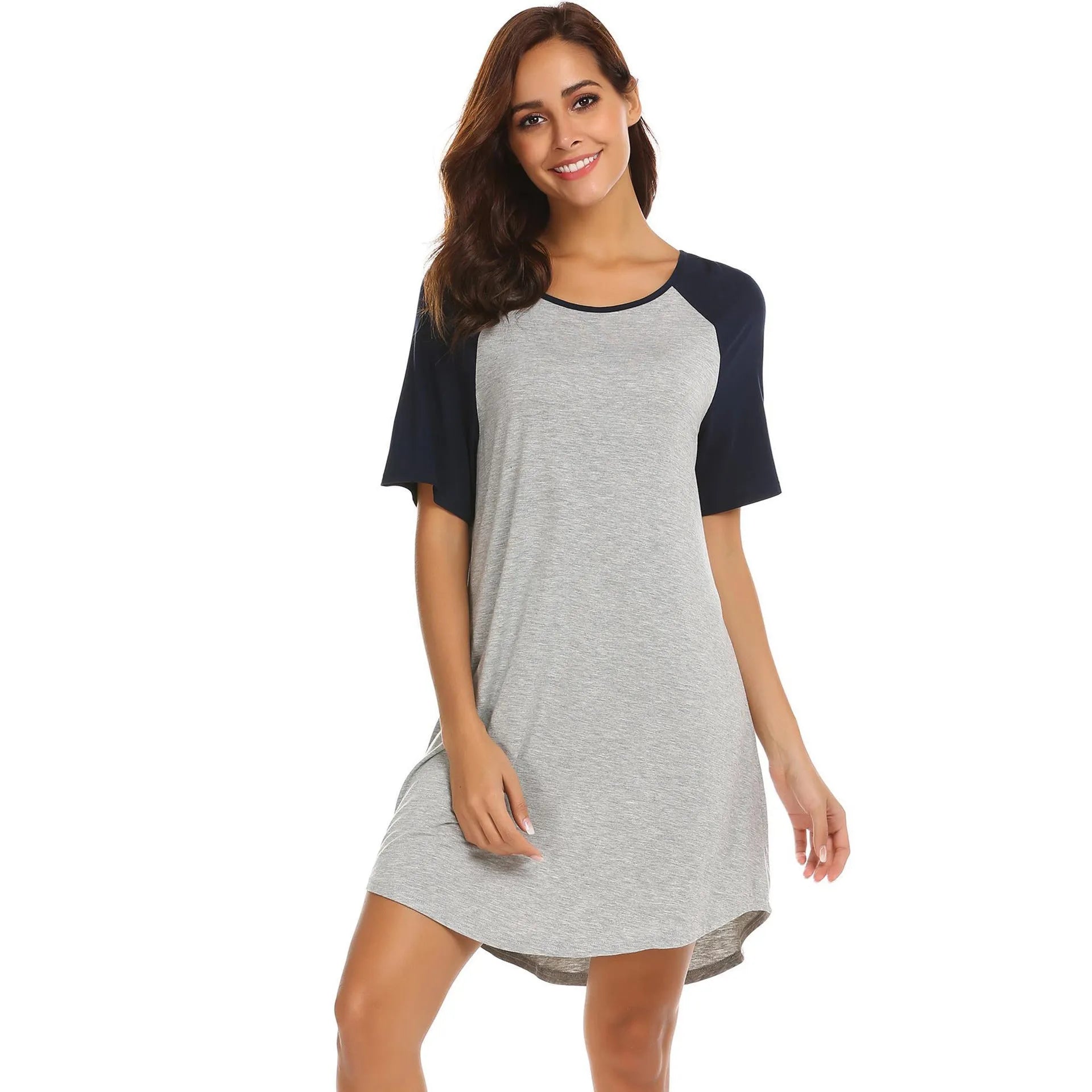 Women's colour contrast patchwork nightdress in double brushed milk silk fabric with elastic sleeves