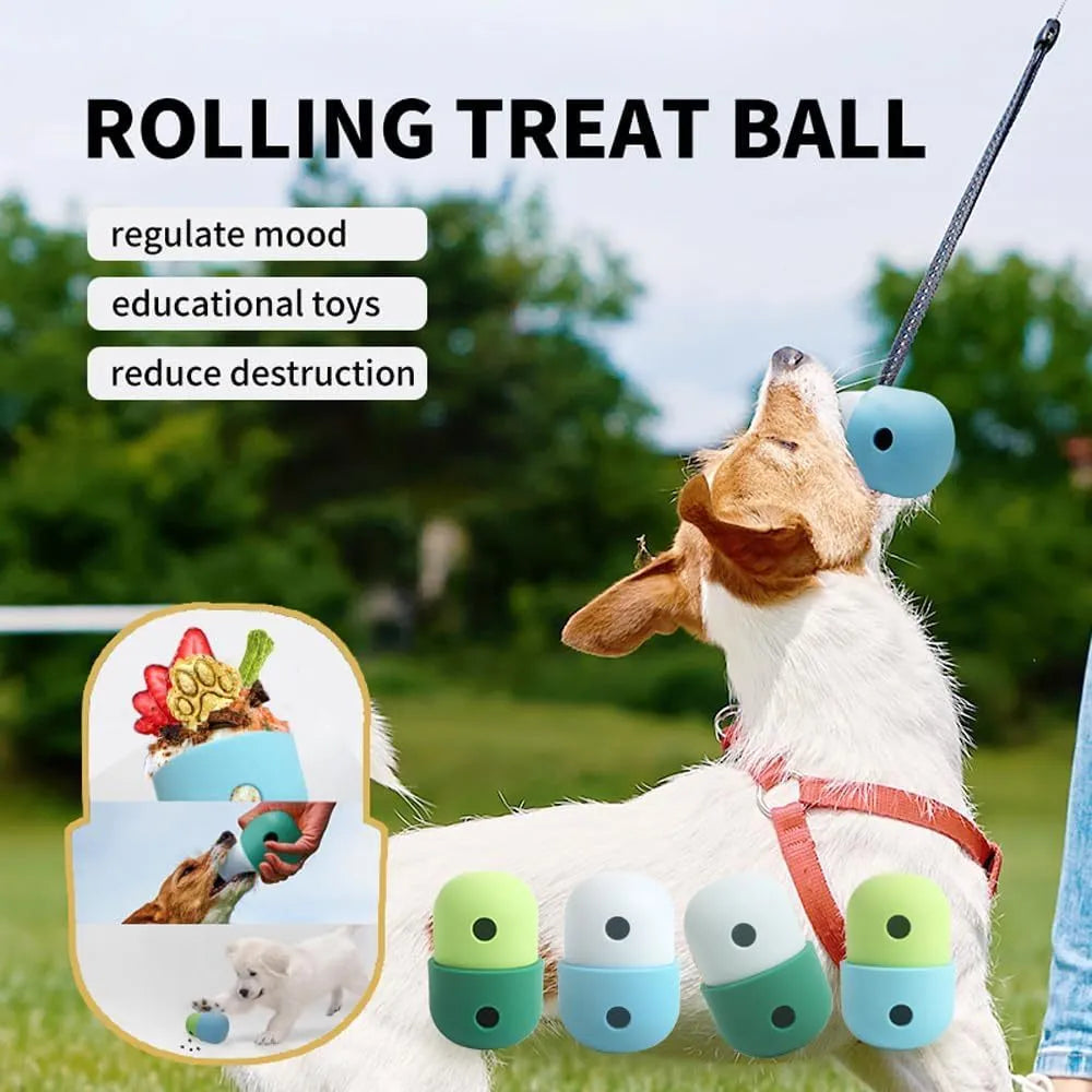 Silicone dog puzzle treat ball in white and blue colour for small medium dogs