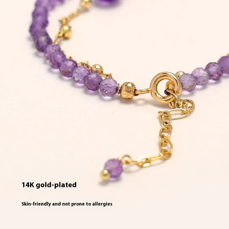 Chinese style women's crystal bracelet with diamond-shaped beads in amethyst colour