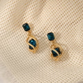 Retro creative emerald women's stud earrings in alloy with KC gold finish, irregular shape, five colour options