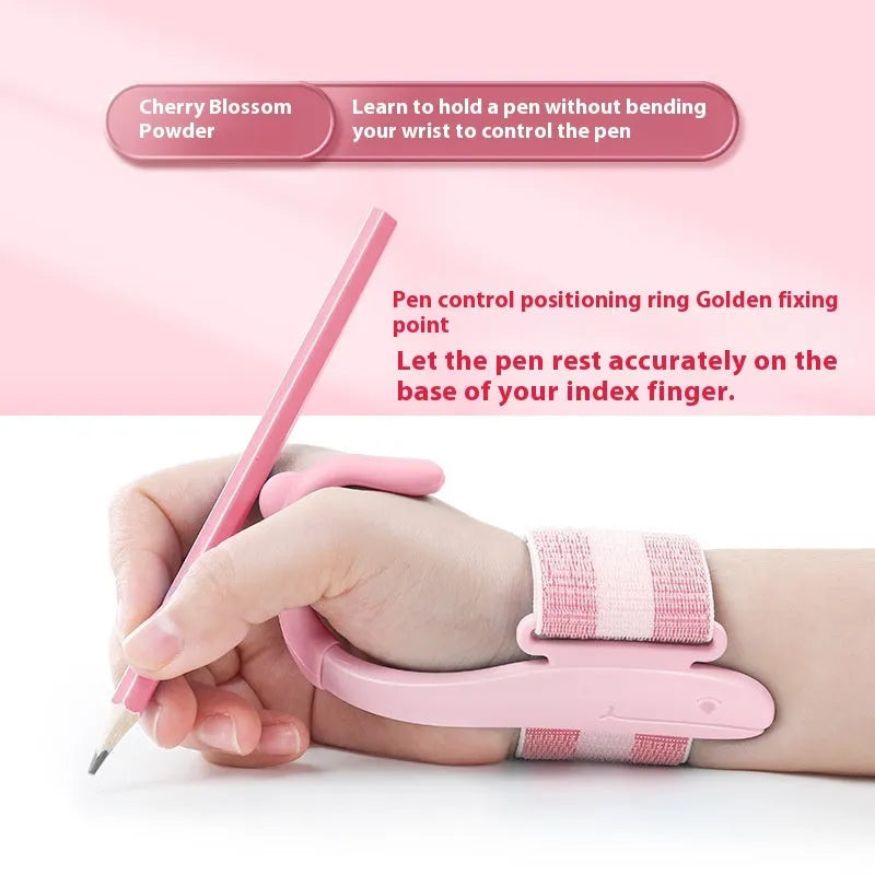 Blue Anti-hook Holder Pen Control Corrector wrist brace for pen grip correction.