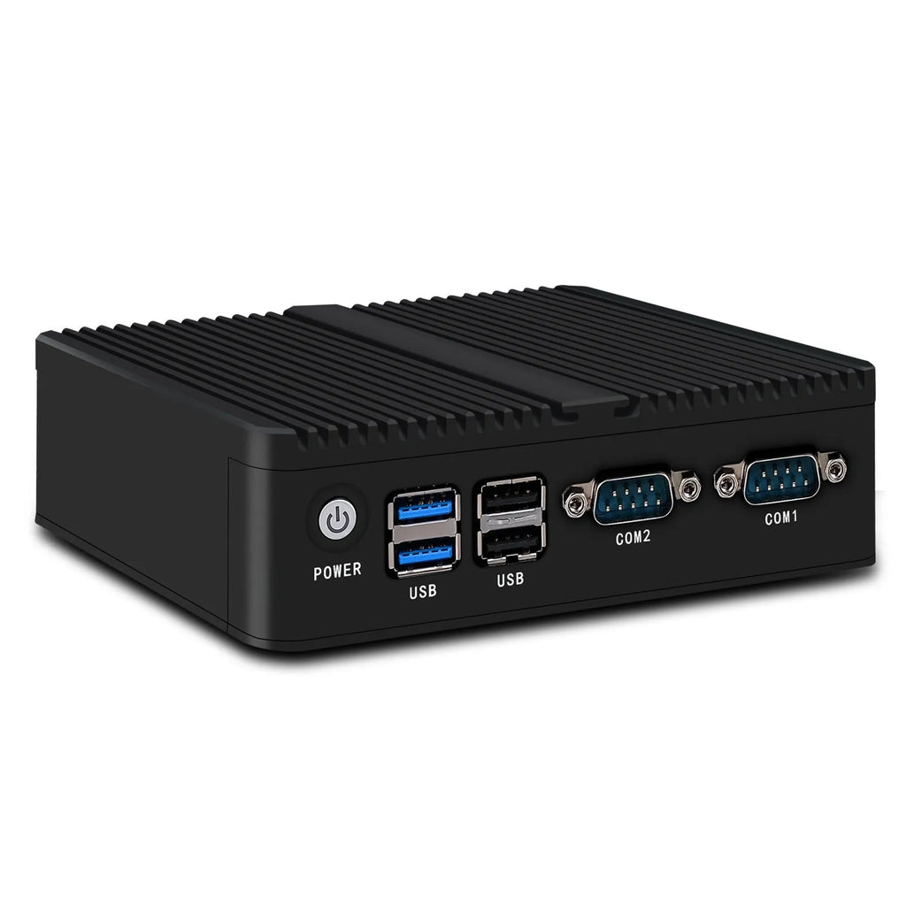 Industrial fanless mini-host computer measuring 13.6cm with dual network ports