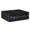 Industrial fanless mini-host computer measuring 13.6cm with dual network ports