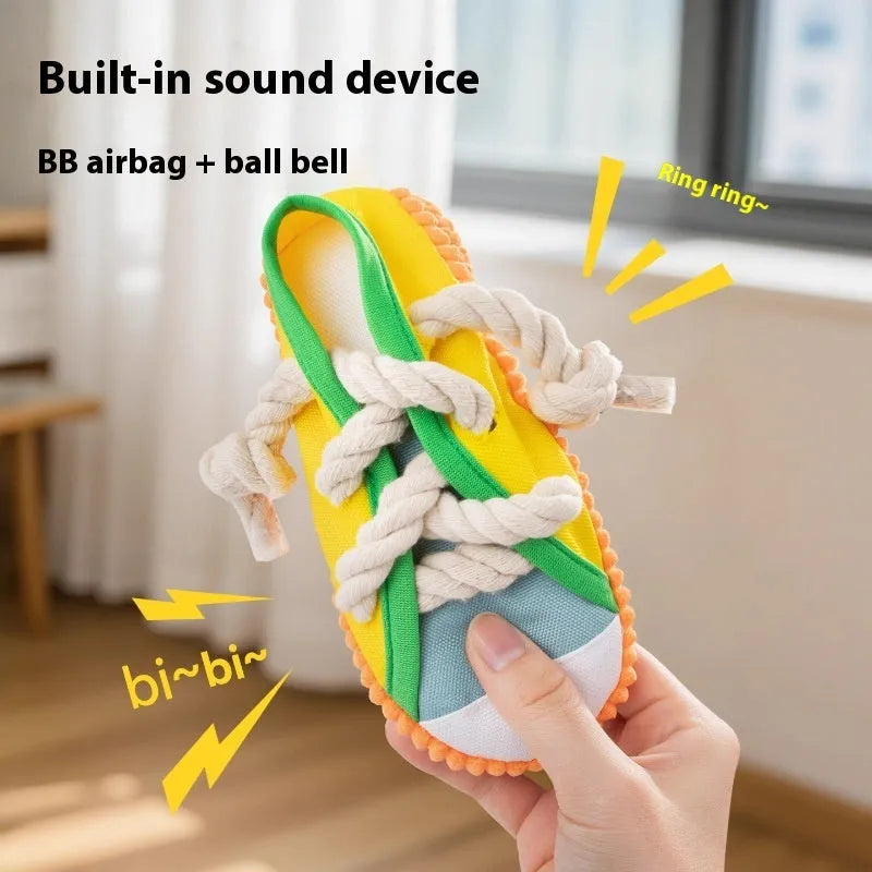 Plastic dog chewing toy with slippers design in choice of three colours for molar relief