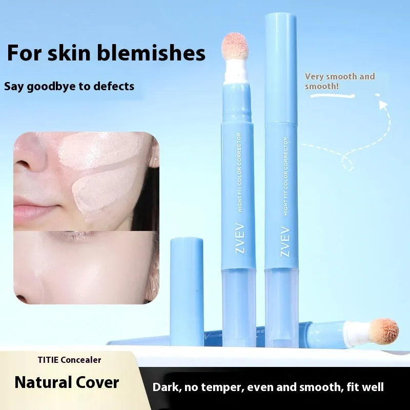 Sponge brush head concealer cream tube in three shade options for clothing imperfections.