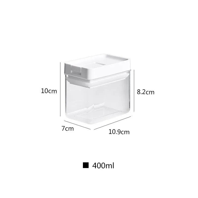 Transparent white plastic storage container for grains with 400ml capacity.