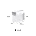 Transparent white plastic storage container for grains with 400ml capacity.