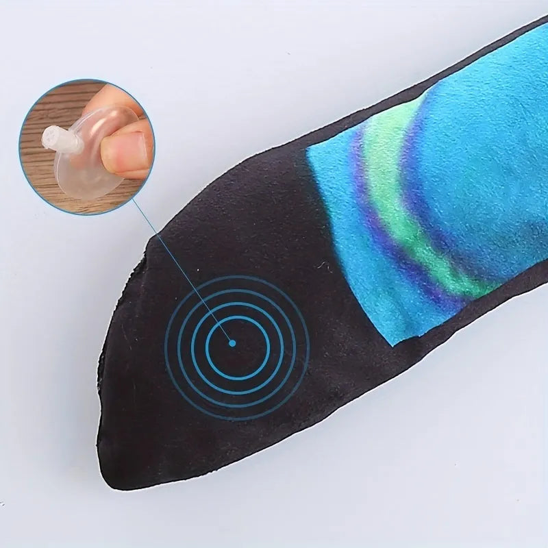 Snake-shaped multicolour stripe print plush squeaky dog toy for chewing and interactive play