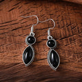 Vintage geometric pendant earrings with black and purple colours and Bohemian design