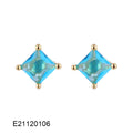 Brass gold-plated pear-shaped drop earrings with zircon crystals in a candy colour