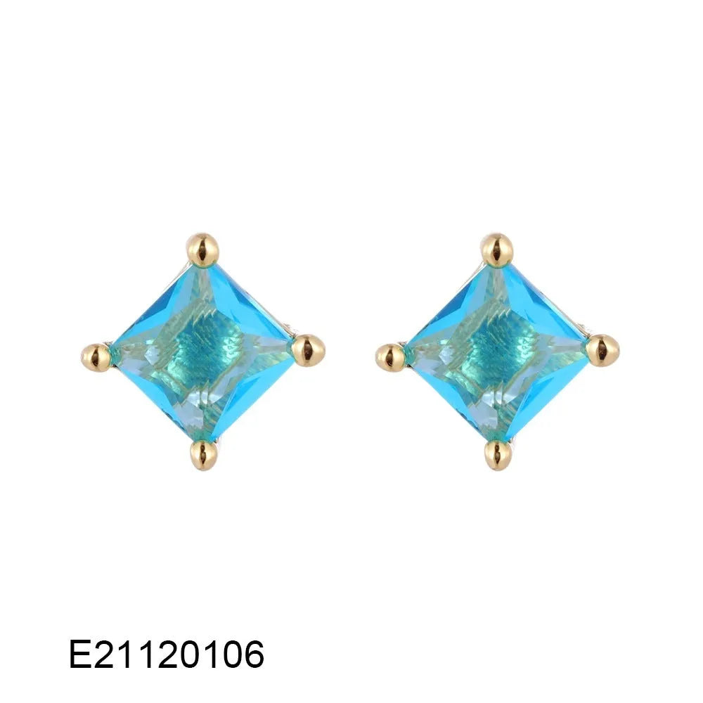 Brass gold-plated pear-shaped drop earrings with zircon crystals in a candy colour
