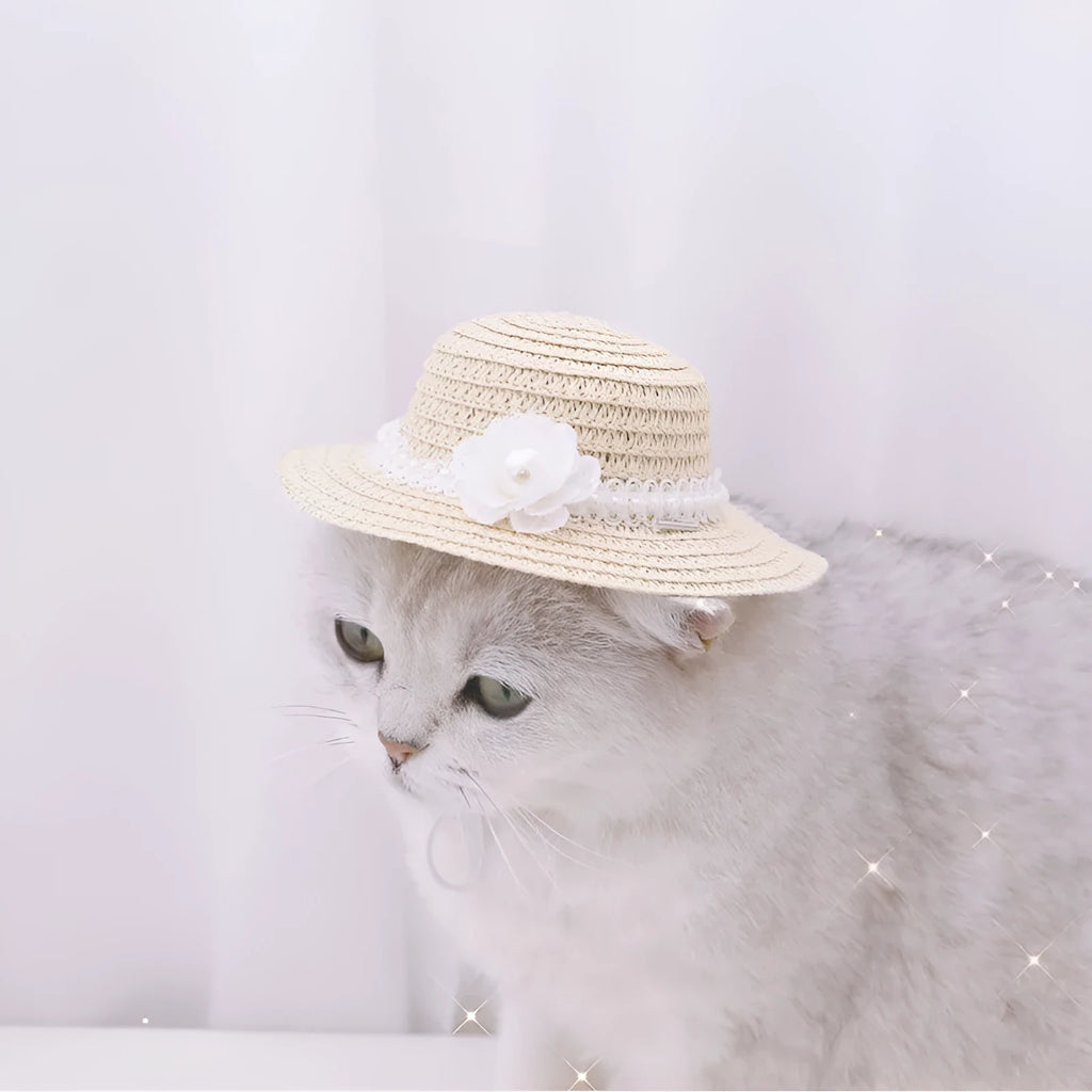 Handmade adjustable bow pet hat for dogs and cats in cartoon style with size options