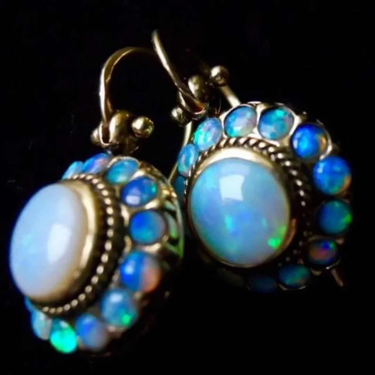 Gold copper opal finish retro exaggerated ethnic style drop earrings with geometric petal design