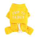 Green fleece puppy hoodie on a small dog, four-legged design with hood for autumn winter warmth