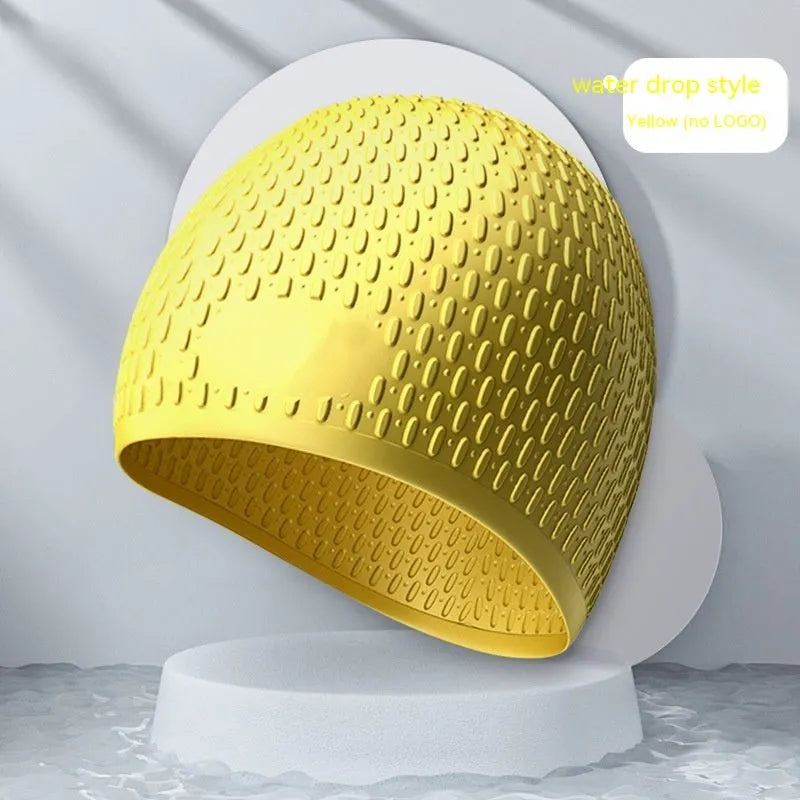 A solid colour silicone swimming cap for adults, shown in one of nine available colour options.