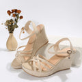 Women's black cloth wedge sandals with fish mouth toe design on size 38 foot