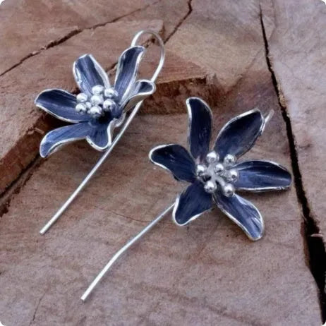 Purple floral alloy earrings with retro design and electroplated finish for women