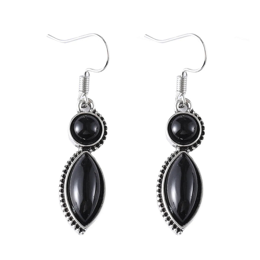 Vintage geometric pendant earrings with black and purple colours and Bohemian design