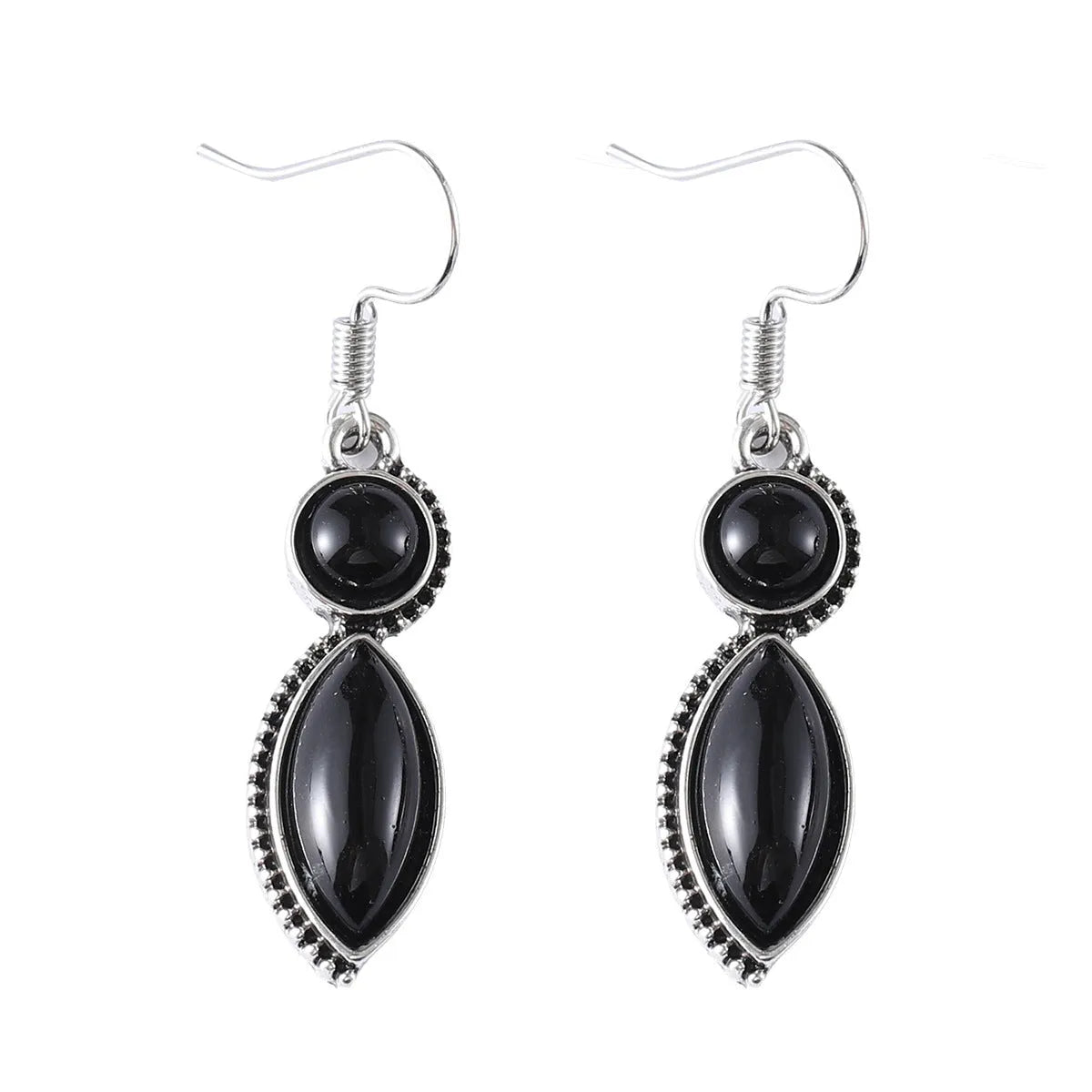 Vintage geometric pendant earrings with black and purple colours and Bohemian design
