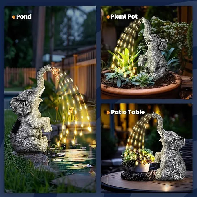 Resin elephant garden sculpture with integrated light strip for outdoor decoration