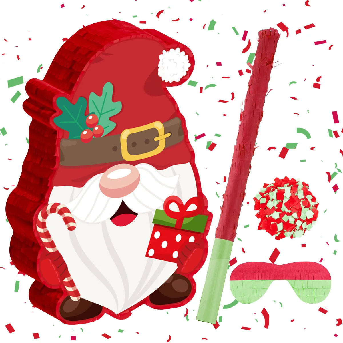 Creative Home Christmas elf pinata decoration in paper with strike stick, eye mask, and paper scraps, 27.5x7.5x40cm
