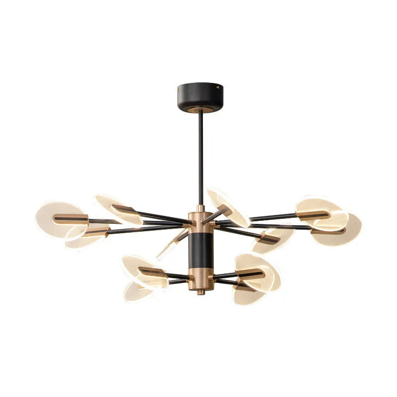 Nordic style iron frame LED pendant chandelier with acrylic body in a multi-head configuration.