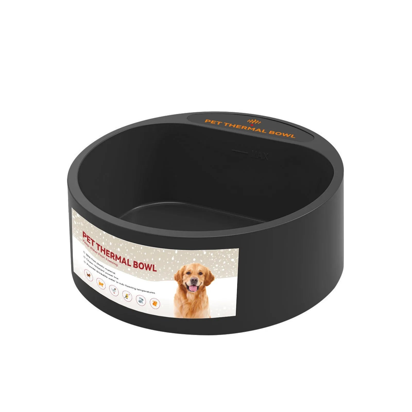 Black ABS plastic pet heating bowl with constant temperature function, 2.2L capacity