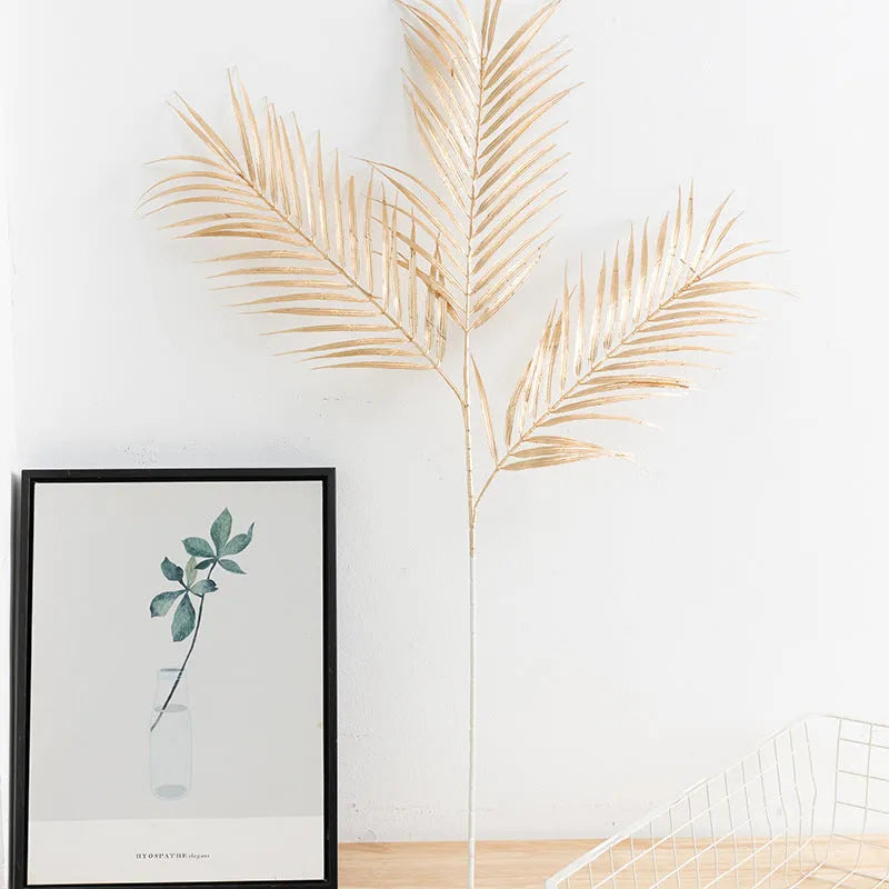 Artificial Persian eucalyptus ginkgo leaf flower arrangement in gold plastic for wedding home decor