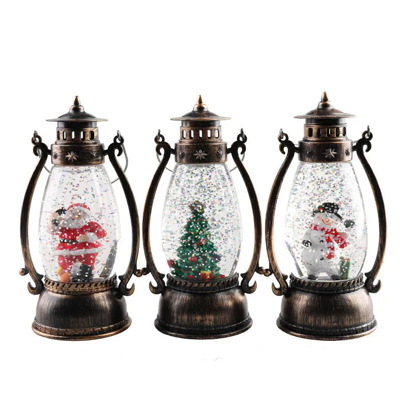 Crystal ball portable oil lamp Christmas desktop decoration with light-emitting function in snowman or elderly theme