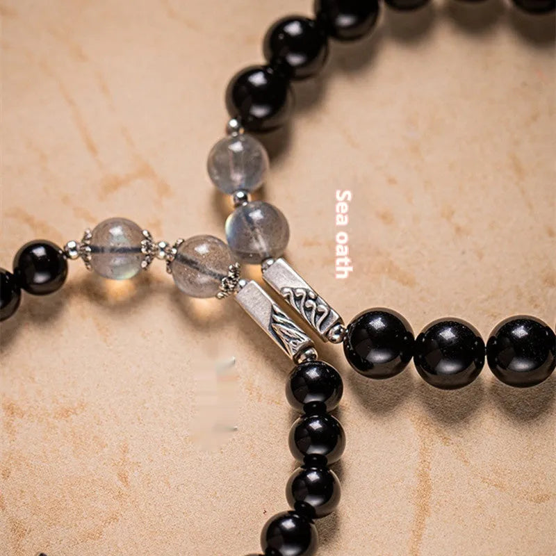 Black obsidian Buddha beads couple bracelet DIY set with 8mm and 10mm sizing