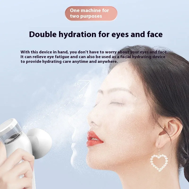 White portable rechargeable eye compress and atomisation cleaning device with included eye mask.