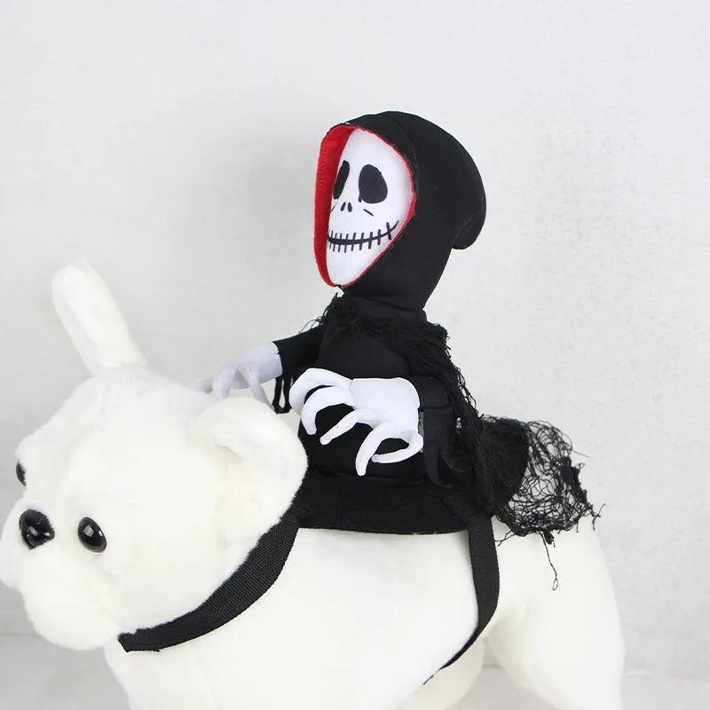 Black polyester Halloween teddy cape for cats and small dogs, shown flat on a surface