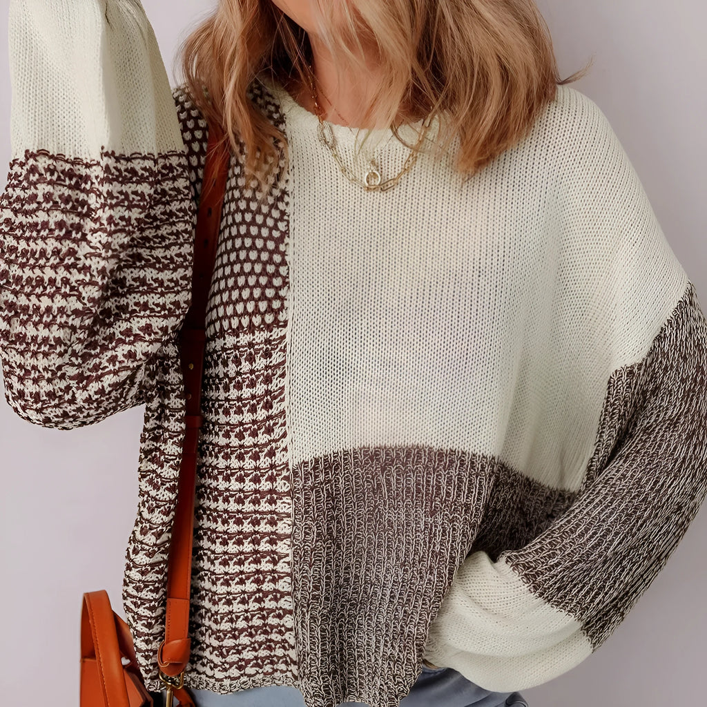 Dark khaki colour block loose sweater with back tie detail and drop shoulders.