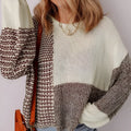 Dark khaki colour block loose sweater with back tie detail and drop shoulders.