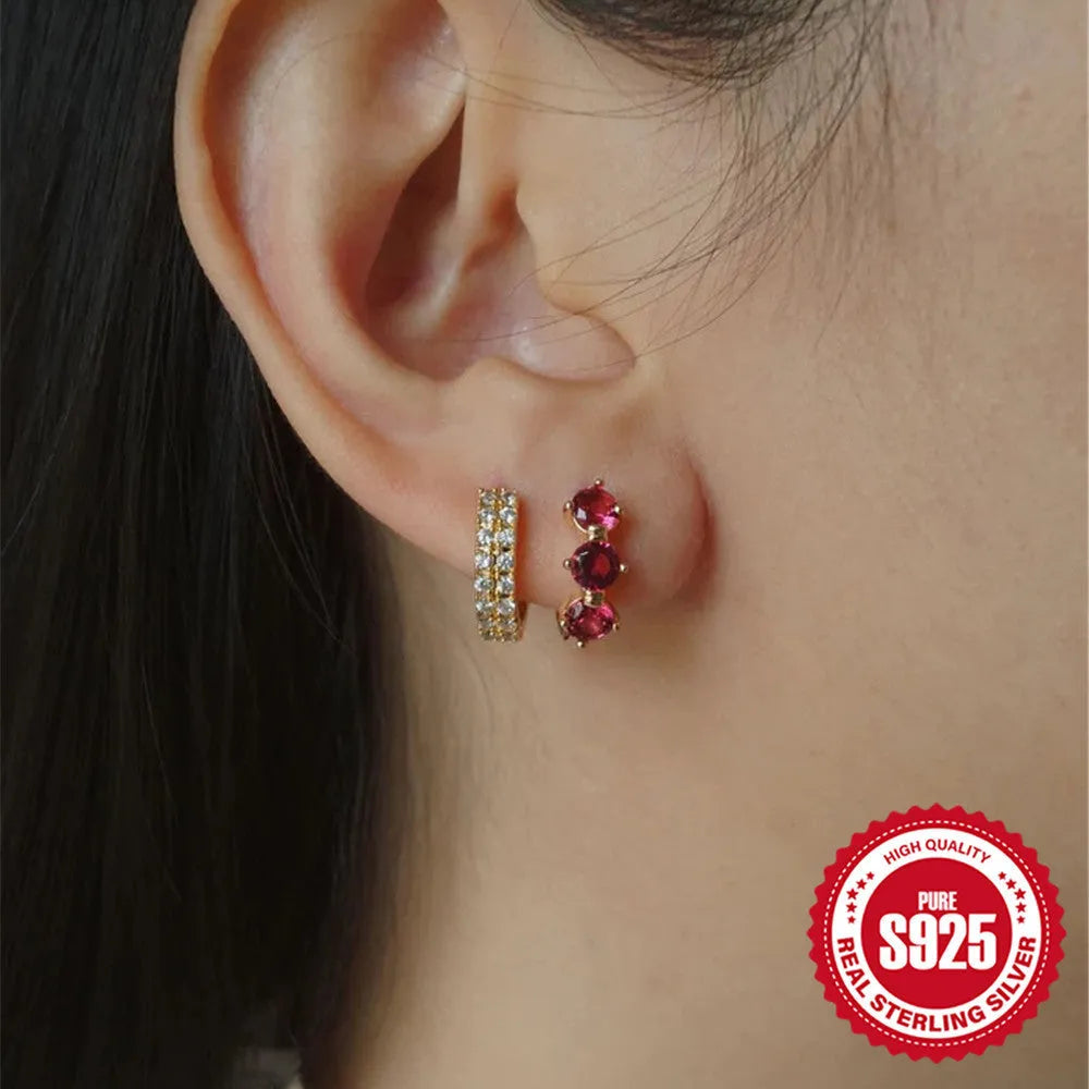 Geometric sunflower sterling silver earrings with zircon inlaid details in golden colour
