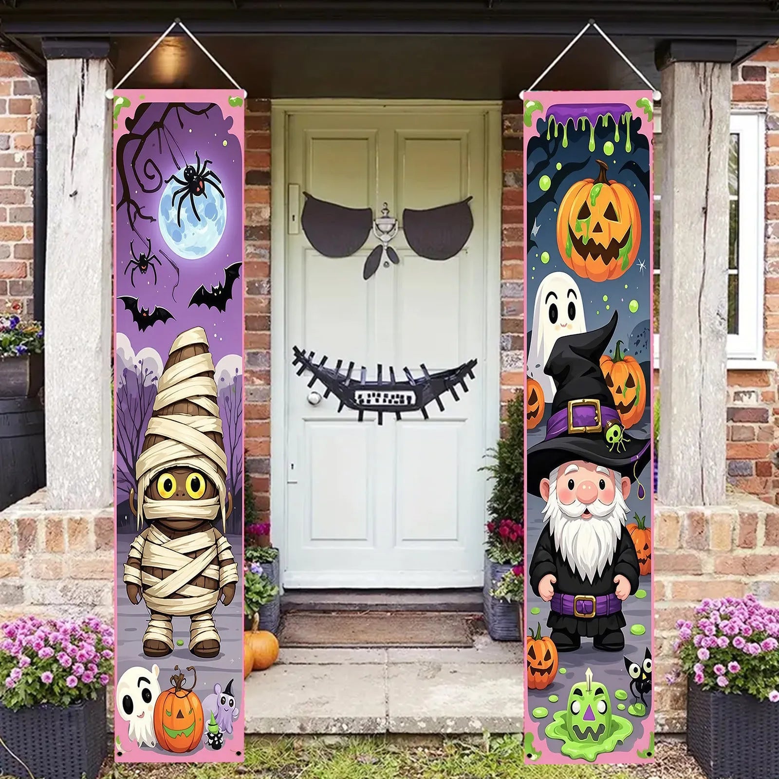 Halloween couplet banner decorations measuring 30x180cm, polyester hanging flag pair for holiday parties