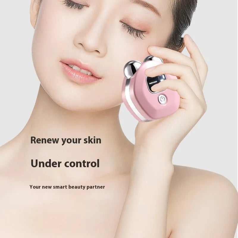 Portable hot compress charging massage instrument with micro current double-roller in white, light blue or pink