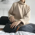 Women's loose fit long sleeve top with half-high collar in solid apricot colour