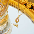 Zircon tulip necklace for women with gold electroplated pendant on titanium steel chain in five colour options