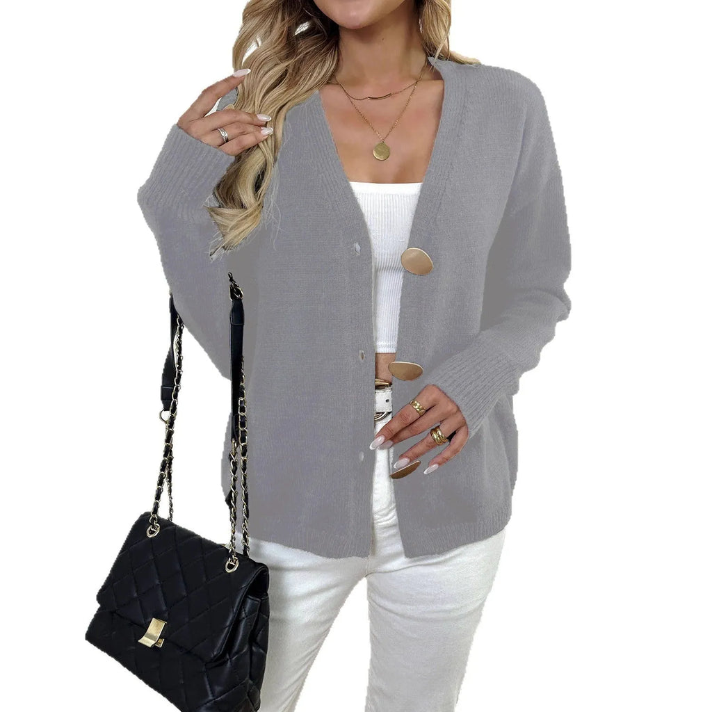 Women's deer plush long sleeve sweater coat in street hipster style with princess sleeves