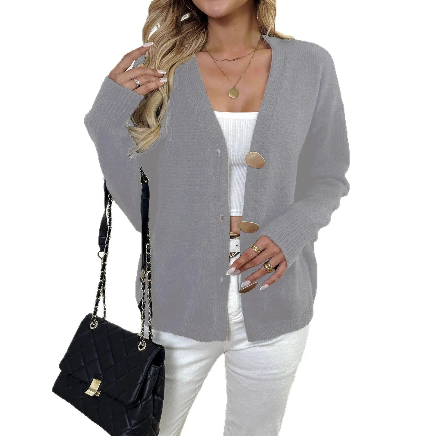 Women's deer plush long sleeve sweater coat in street hipster style with princess sleeves