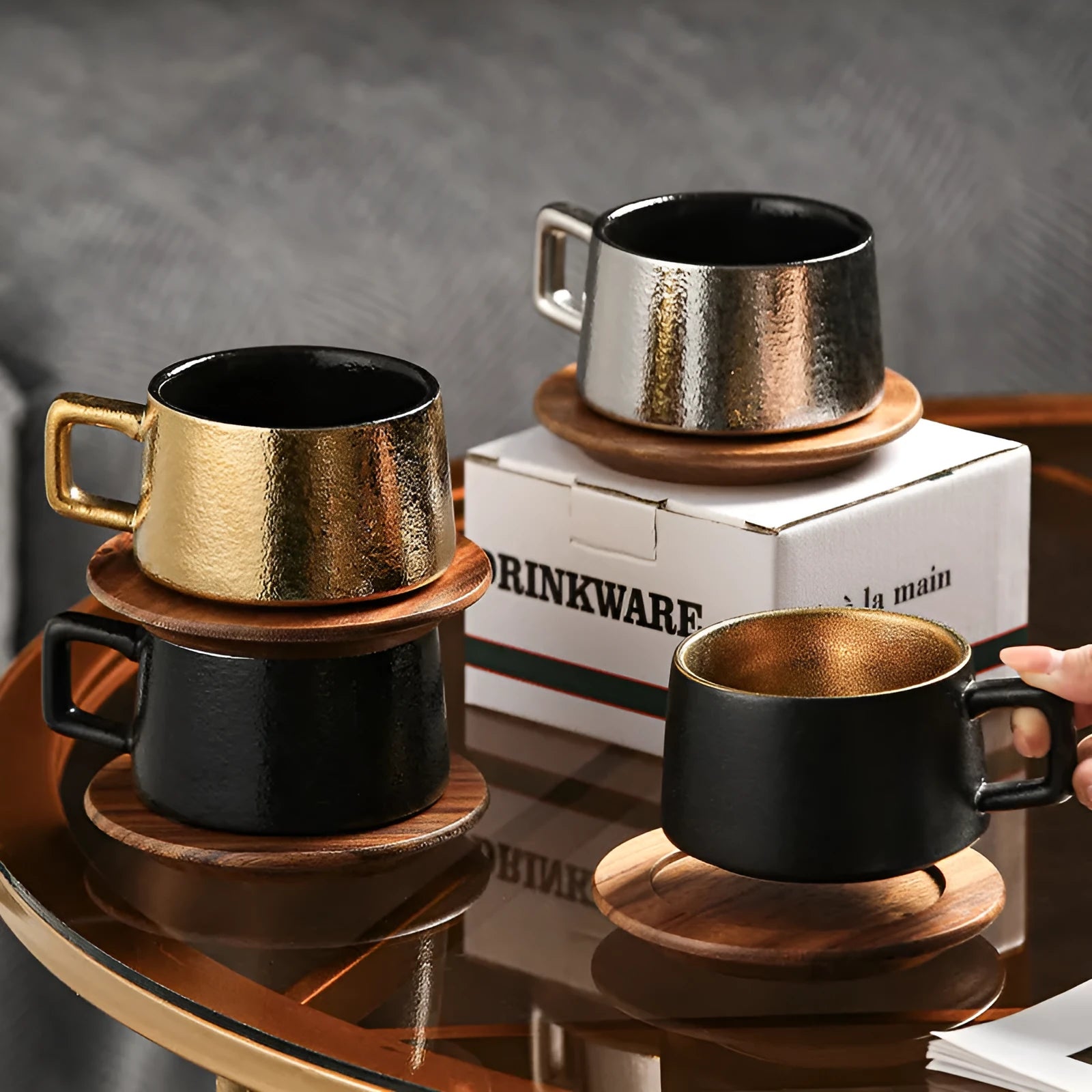 Office gift tumbler set with metal plated boxes and approximately 250ml capacity cup