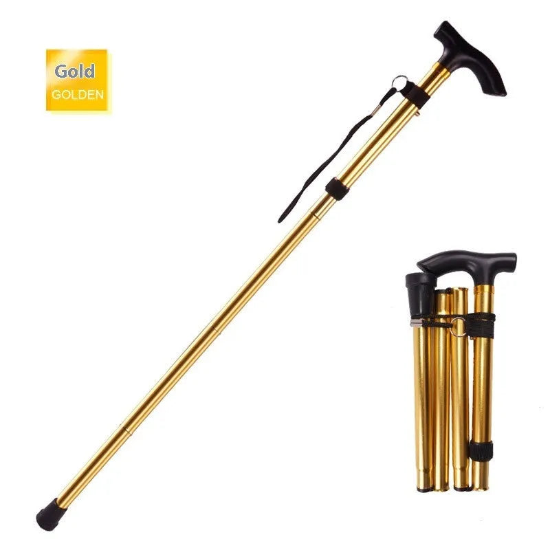 Aluminium folding walking cane with adjustable height and non-slip grip in multiple colour options