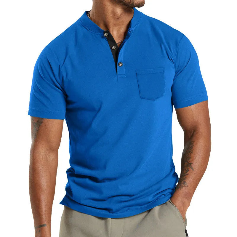 Men's plus size solid colour short sleeve shirt with a button pocket in light grey.