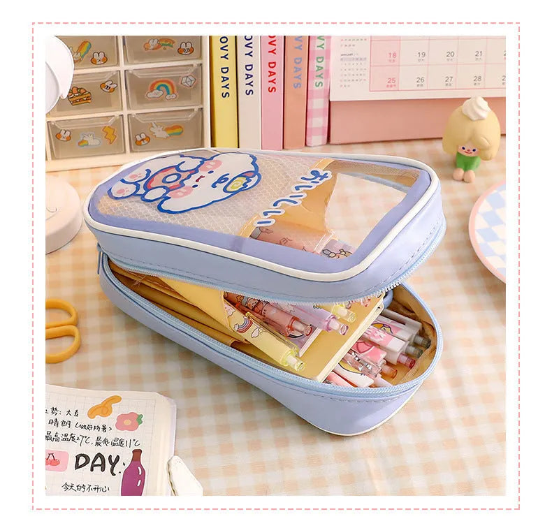 Transparent PVC pencil case with Korean-style animal patterns in vertical-candy bear design