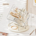 Rotating cosmetics storage box in clear or Amber Gold with 360° rotation mechanism